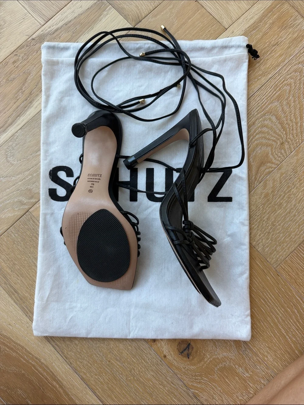 SCHUTZ Black Lace-Up Stiletto Mules